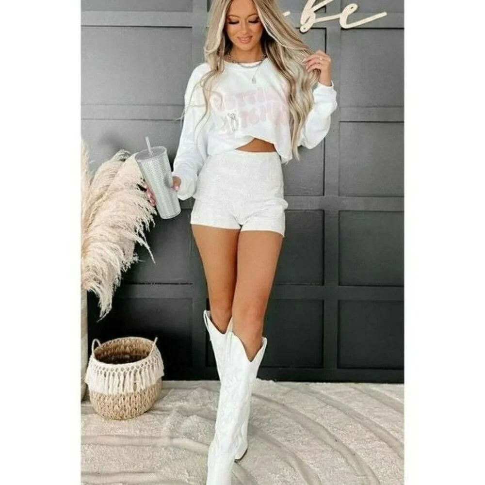 Got A Reputation High Waisted Rhinestone Diamond Shorts in White